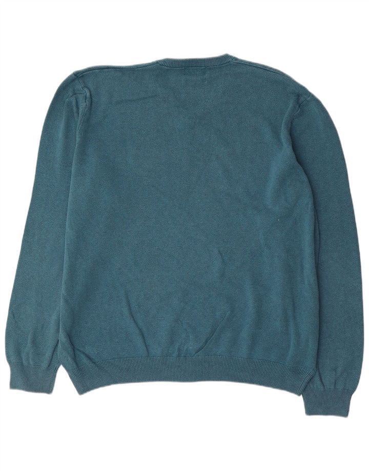 Marks & Spencer Męski sweter z dekoltem w kształcie litery V, 2XL, niebieski, bawełniany