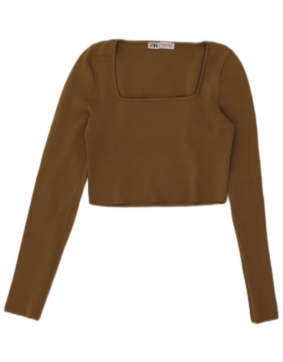 Damski krótki top Zara z długim rękawem, UK 12, średni khaki, poliester