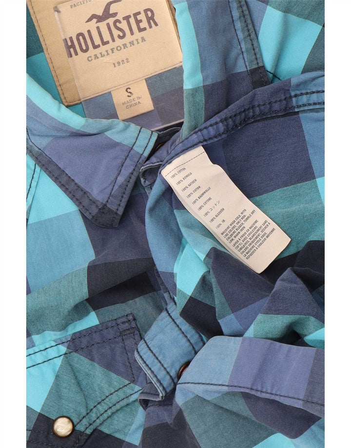 Męska koszula w stylu western Hollister, mała, niebieska bawełniana kratka