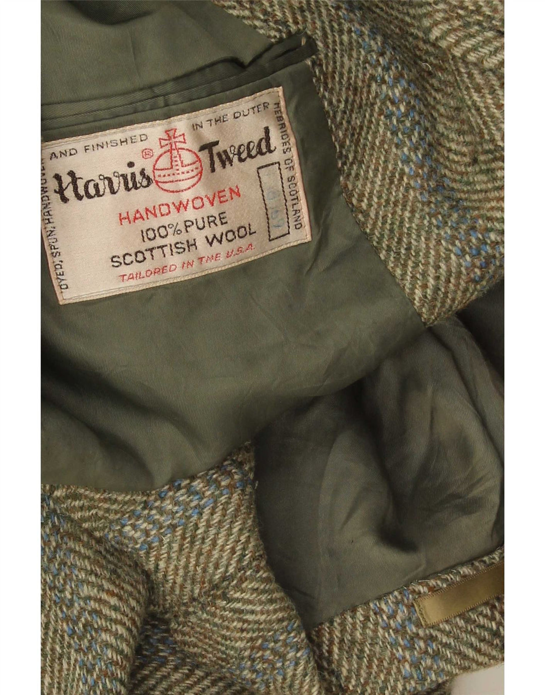Męska marynarka zapinana na 3 guziki Harris Tweed UK 38 Medium Khaki w jodełkę