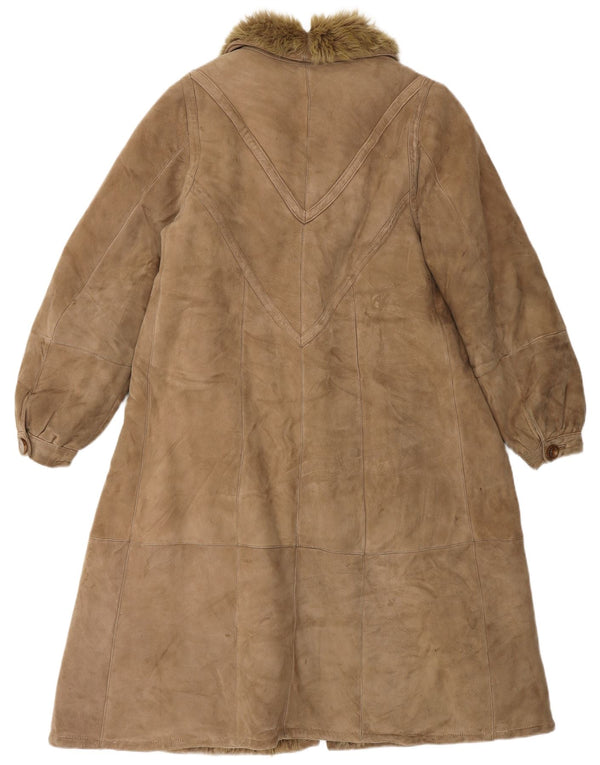 Damski płaszcz shearling VINTAGE UK 14 Średni brąz