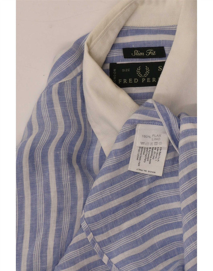 Męska koszula slim fit Fred Perry w małe, lniane niebieskie paski