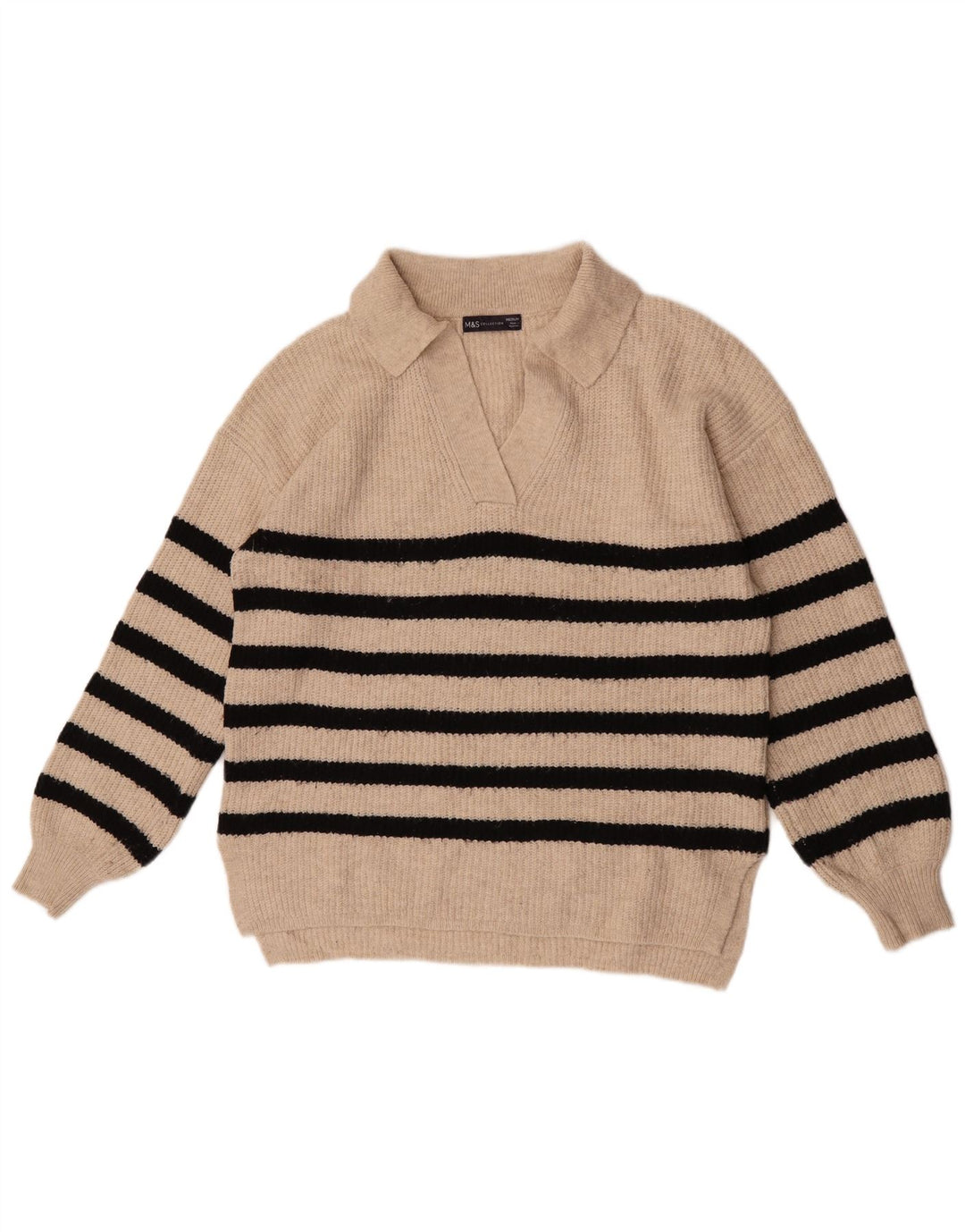Marks & Spencer Damski sweter polo UK 14 w średnie beżowe paski