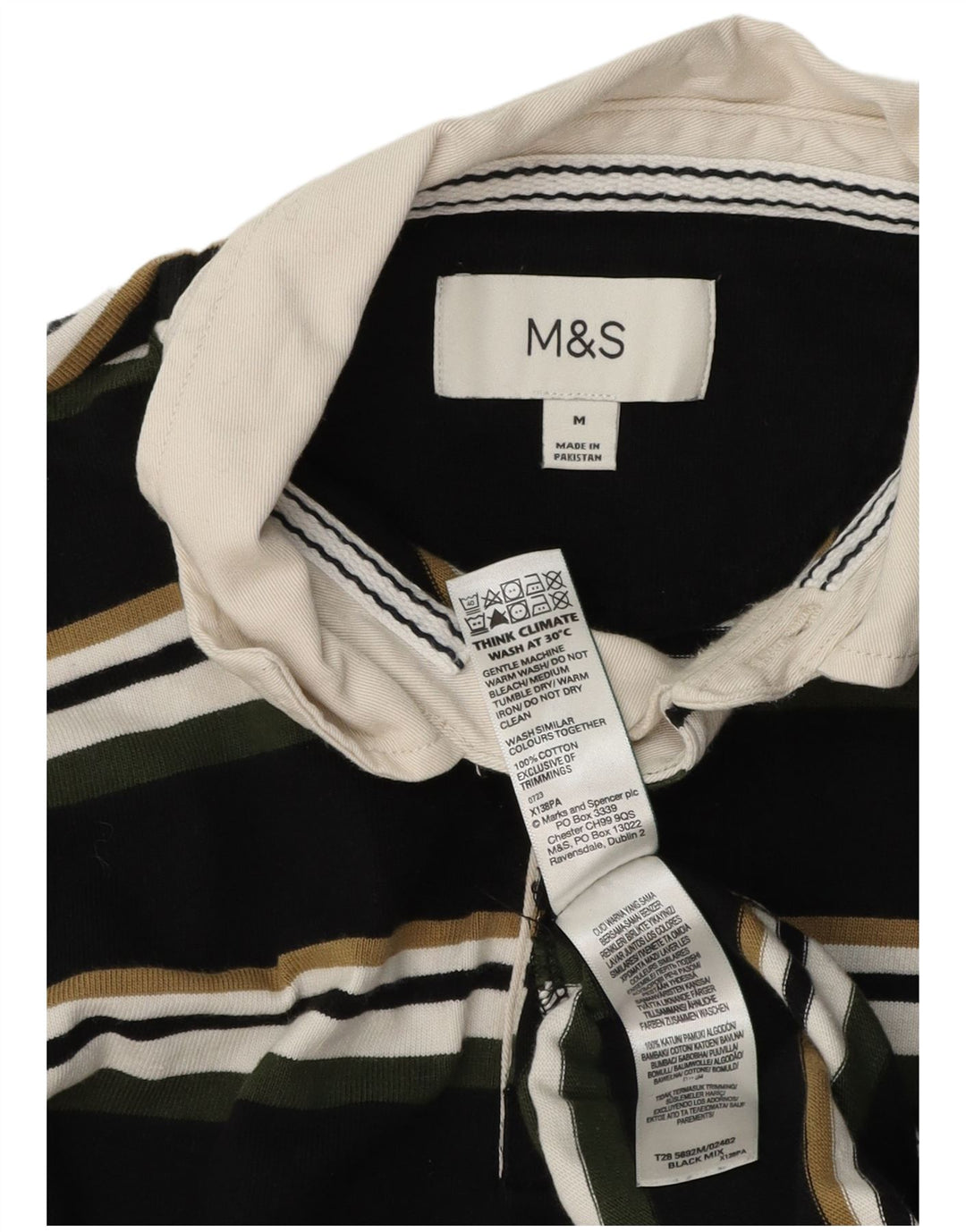Męska koszulka polo do rugby Marks & Spencer z długim rękawem, w średnie czarne paski