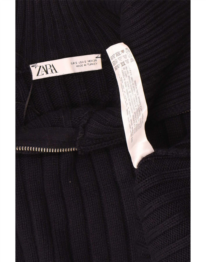 Męski sweter Zara o regularnym kroju i zapinanym na zamek, mały, granatowy, bawełniany