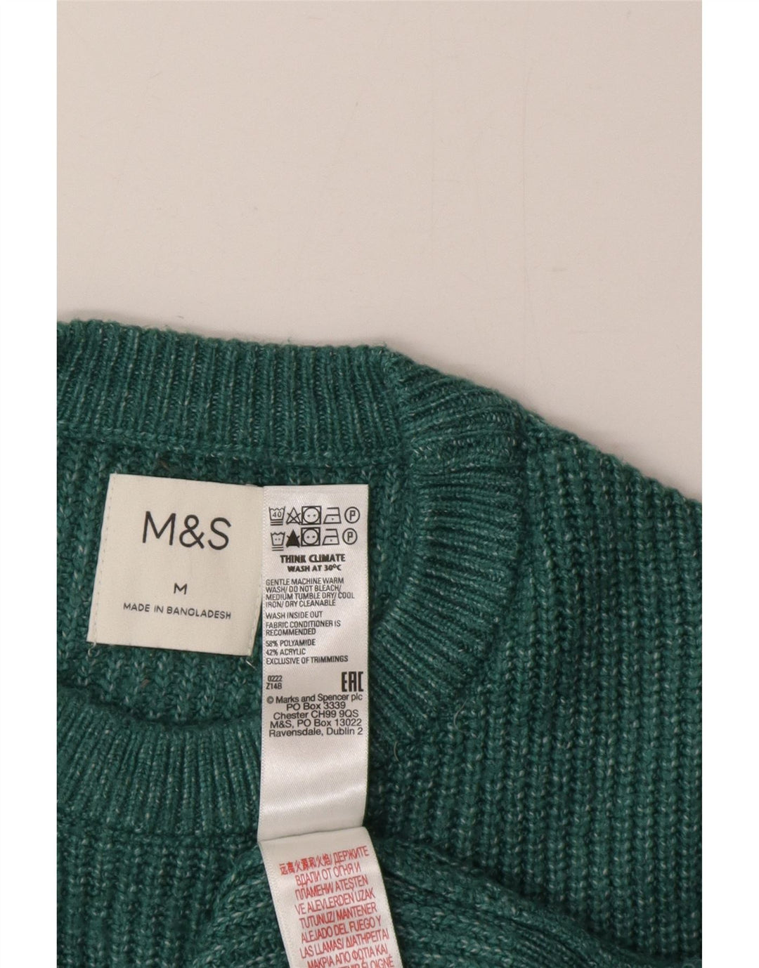 Marks & Spencer Męski sweter z okrągłym dekoltem, średni zielony poliester
