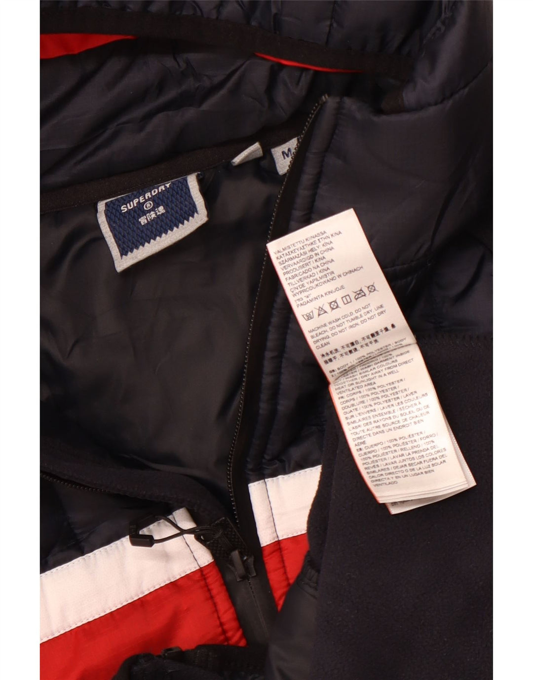 Męska kurtka bomber z kapturem SUPERDRY UK 38, średni granat, blok kolorów