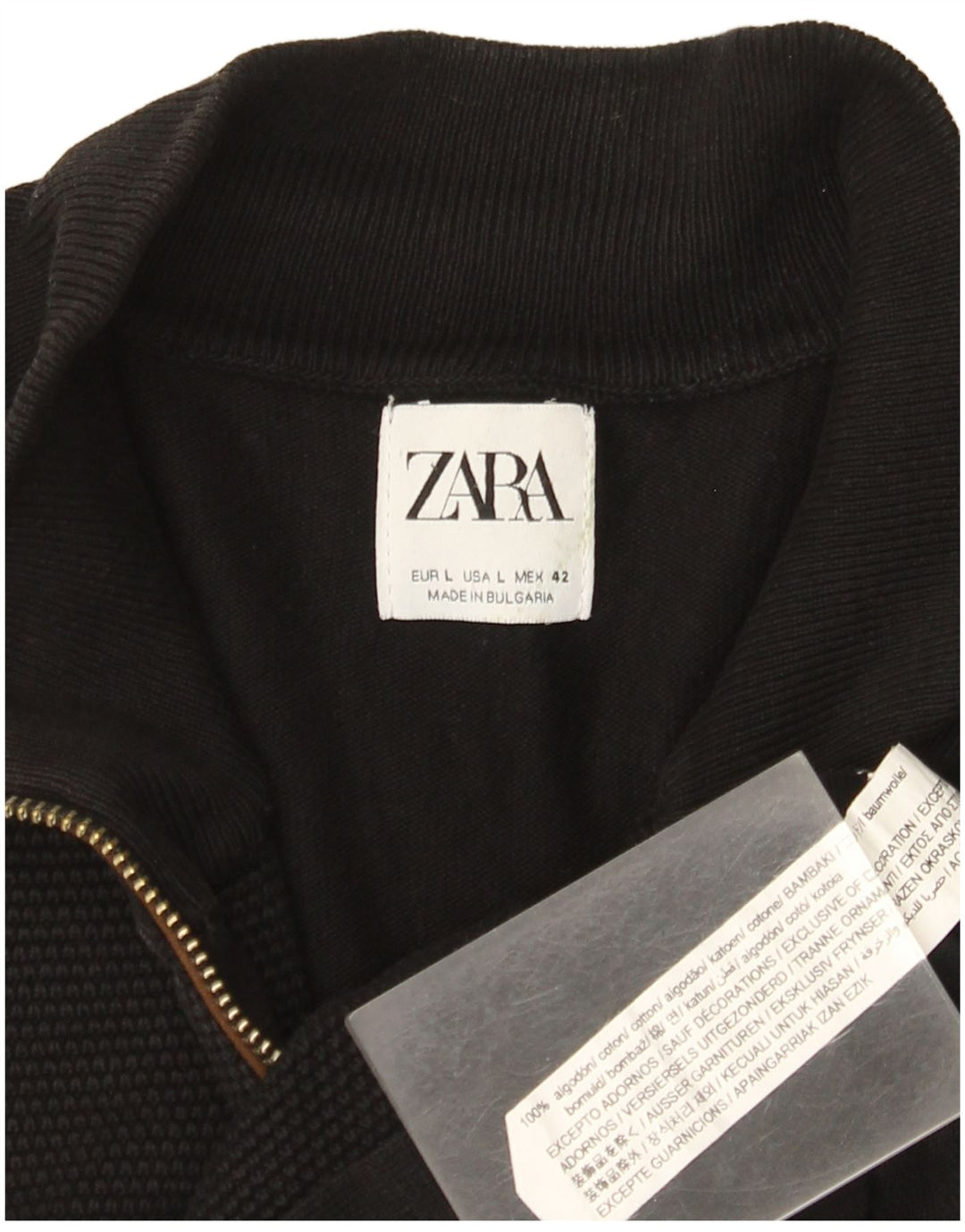 Zara Męski sweter rozpinany, duży, czarny, bawełniany