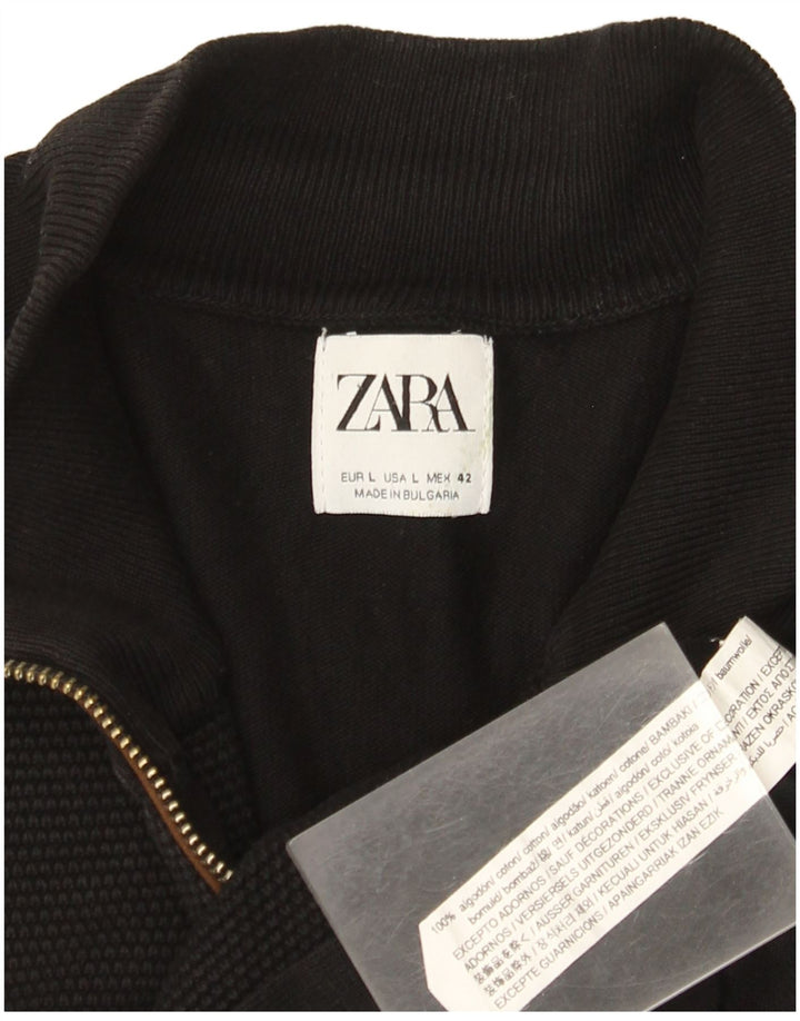 Zara Męski sweter rozpinany, duży, czarny, bawełniany