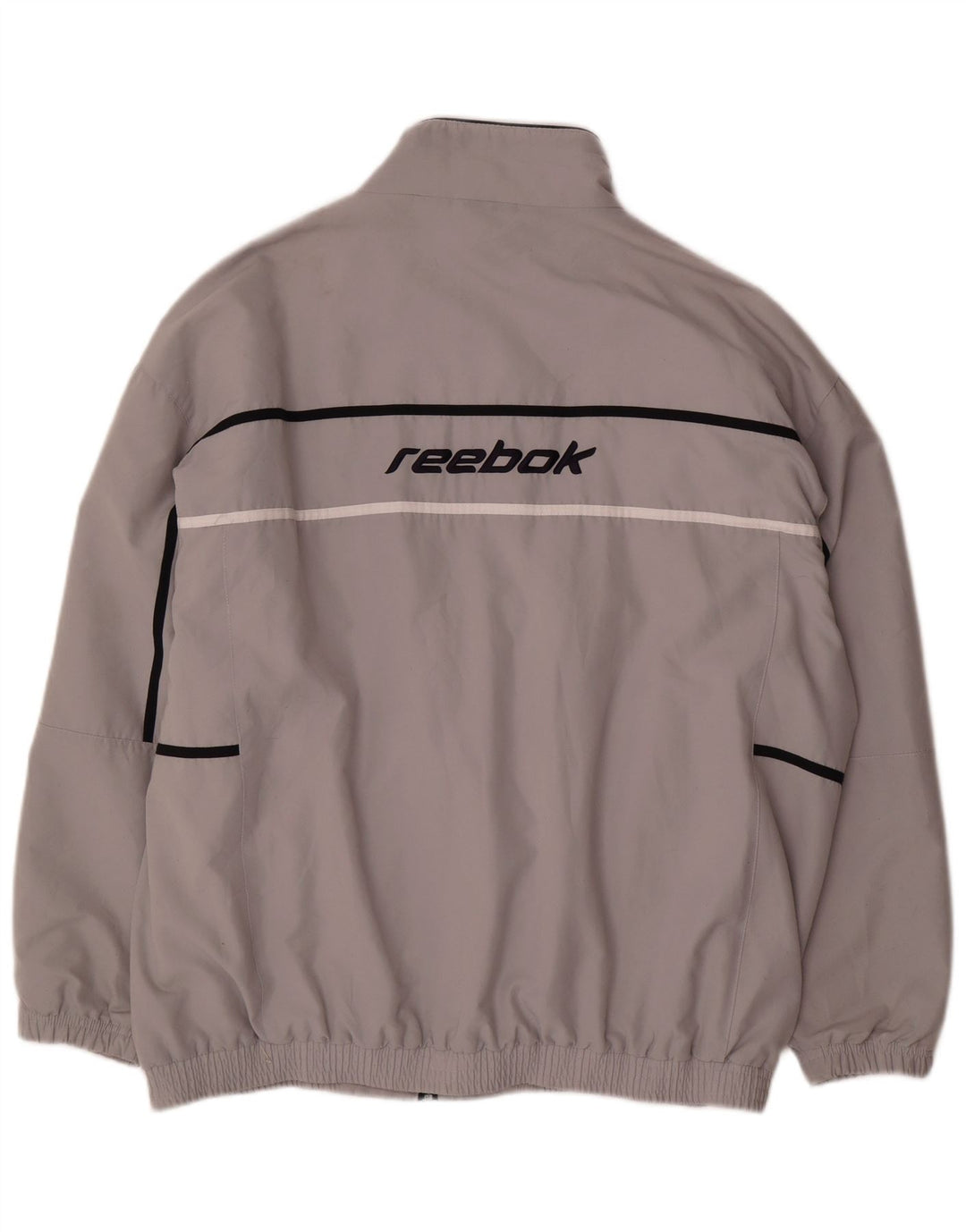 Męska kurtka dresowa Reebok z grafiką, duży, szary poliester z blokami kolorów