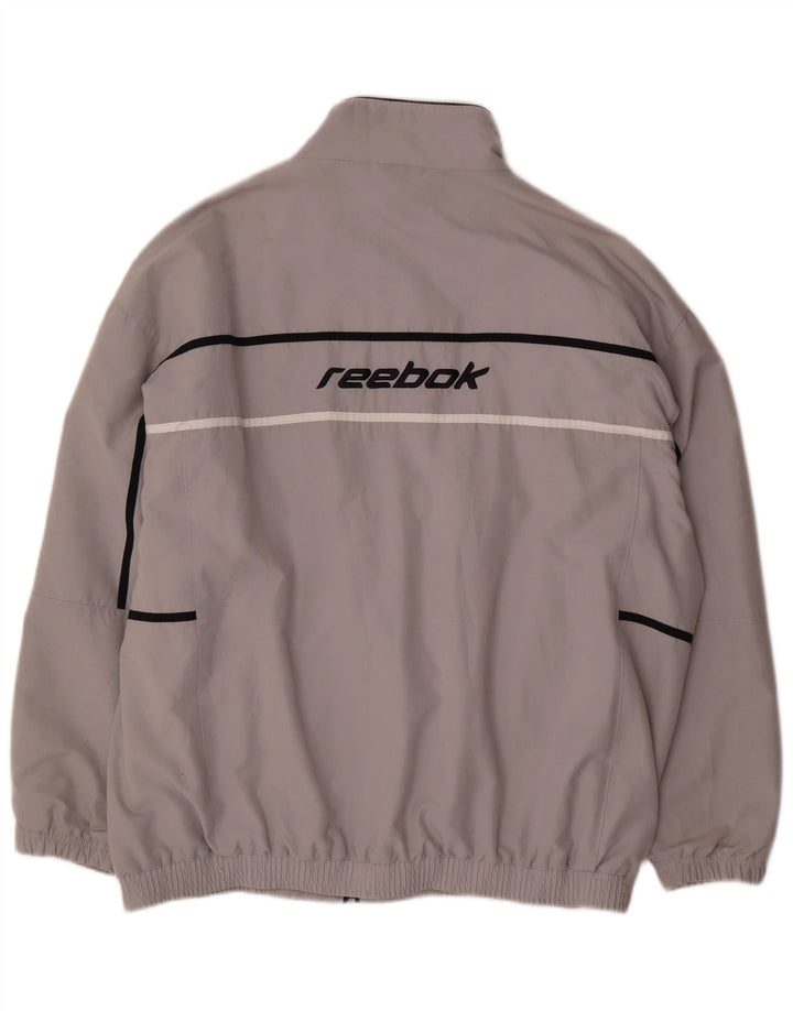 Męska kurtka dresowa Reebok z grafiką, duży, szary poliester z blokami kolorów