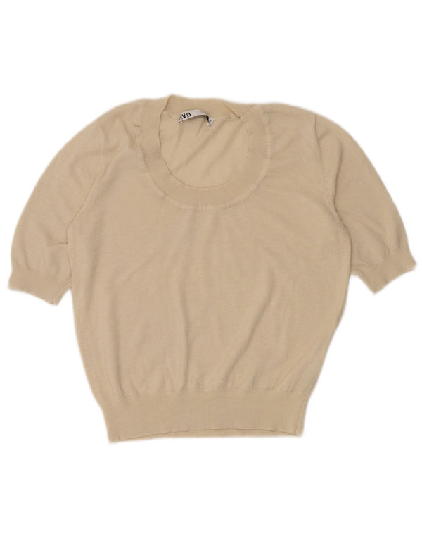 Damska bluzka z krótkim rękawem Zara UK 12 Medium Off White Nylon