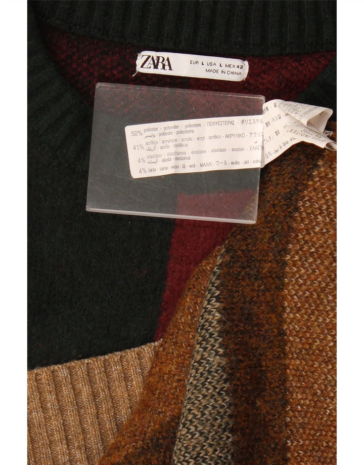 Męski sweter Zara z dekoltem w łódkę, duży, wielokolorowy blok kolorów