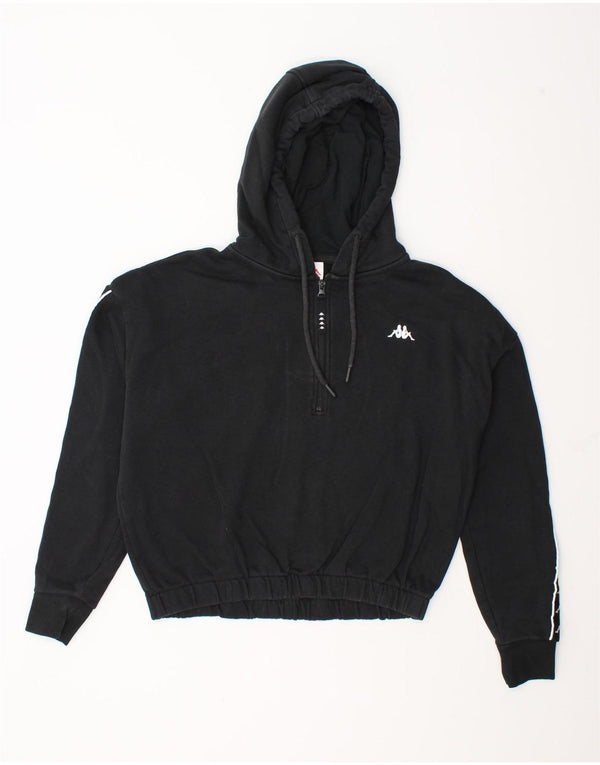 Damski sweter z kapturem Kappa, oversize, z grafiką, UK 10, mały, czarny, bawełniany