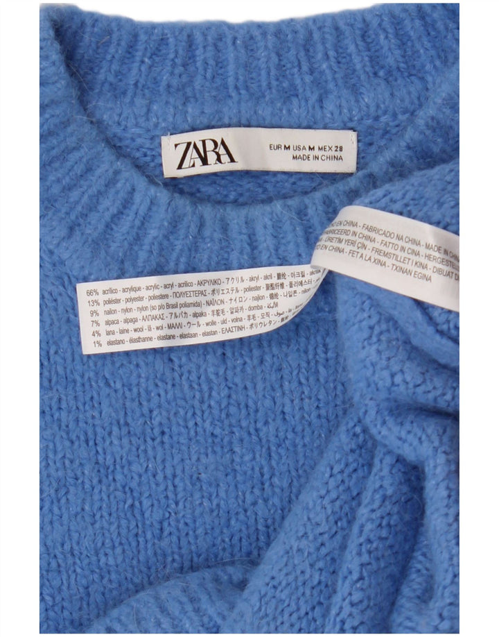 Damski sweter oversize Zara z okrągłym dekoltem UK 14, średni niebieski akryl