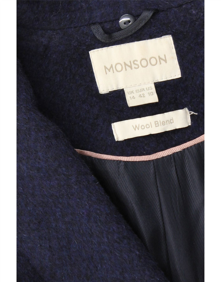 MONSOON Womens Overcoat UK 14 Large  Navy Blue Wool Vintage Monsoon and Second-Hand Monsoon from Messina Hembry 