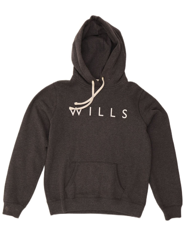 Damski sweter z kapturem i grafiką JACK WILLS UK 14, duży, szary, bawełniany