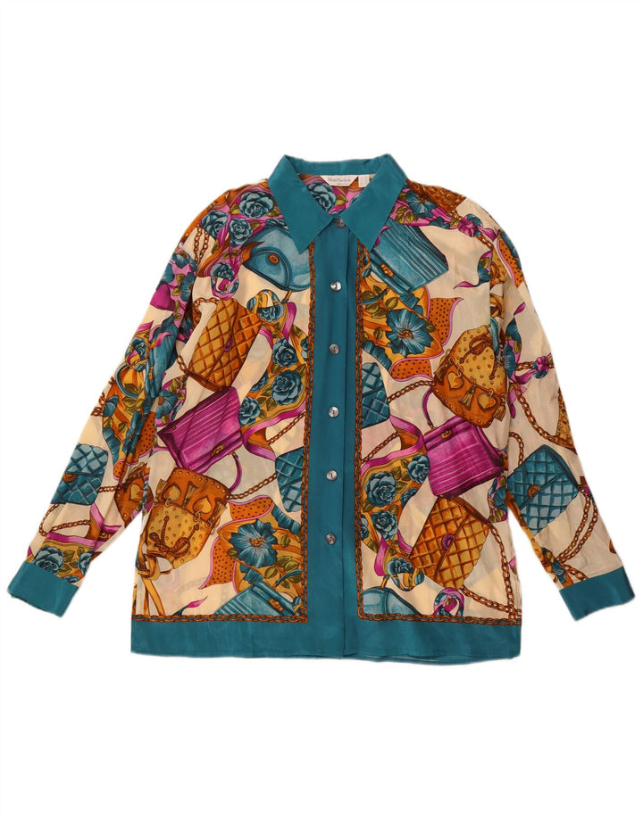 Damska bluzka koszulowa w stylu vintage w abstrakcyjny wzór UK 14, duża, wielobarwna