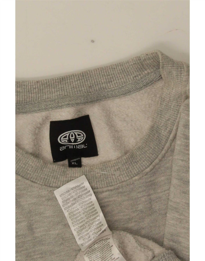 Męska bluza z grafiką zwierząt, sweter XL, szara bawełna