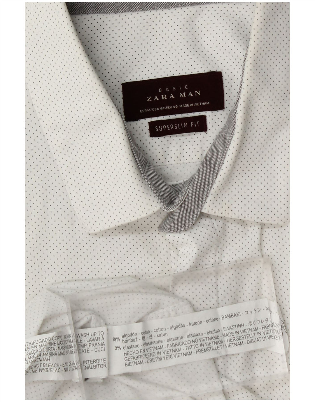 ZARA Mens Slim Fit Shirt Medium White Spotted Cotton