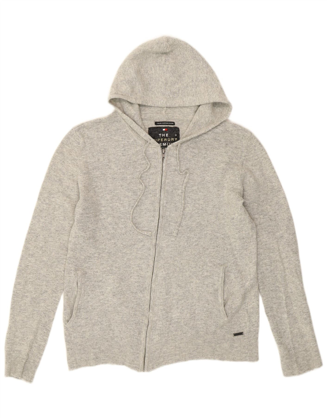 Damski sweter rozpinany z kapturem Superdry UK 14, średnioszara wełna