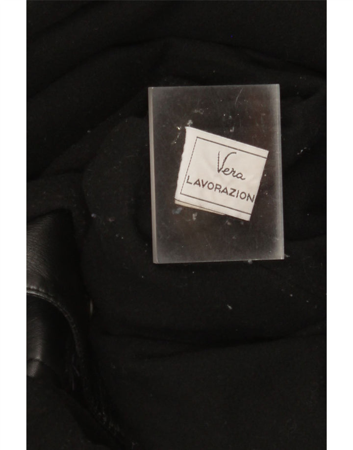 Vintage damski płaszcz skórzany IT 42, średnia czarna skóra