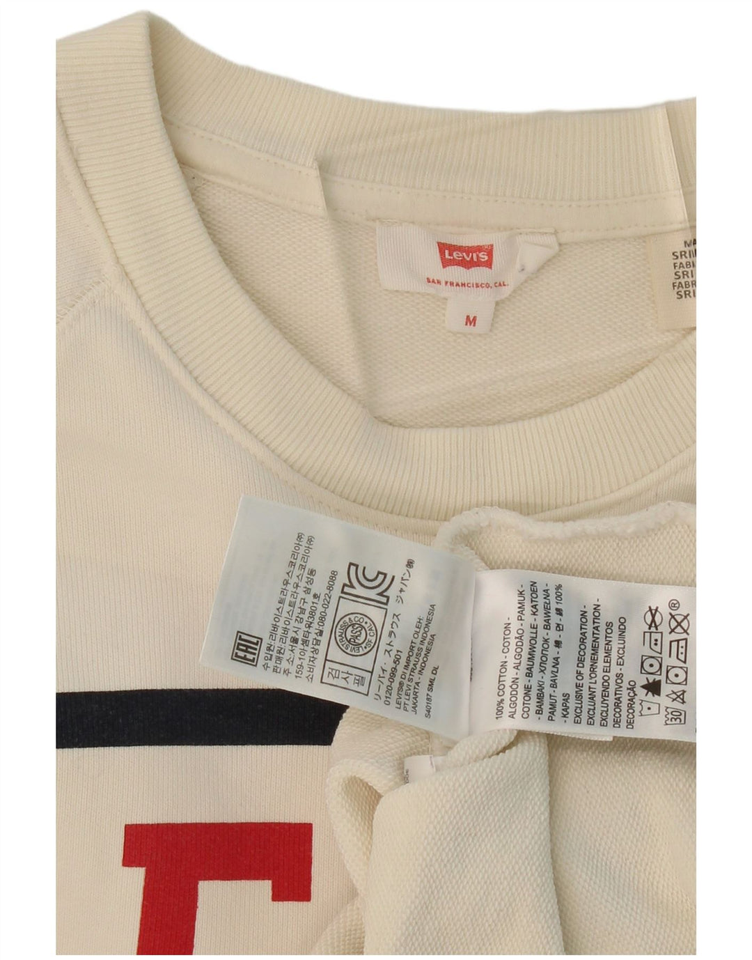 LEVI'S Girls Crop Graphic Sweatshirt Jumper 13-14 Years Medium Off White
