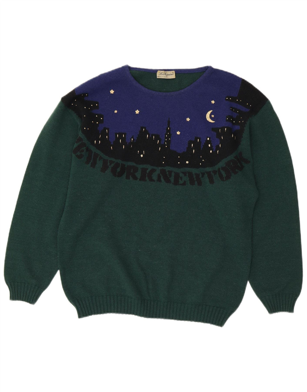 Damski sweter z okrągłym dekoltem LES COPAINS UK 18 XL, zielony, z blokami kolorów