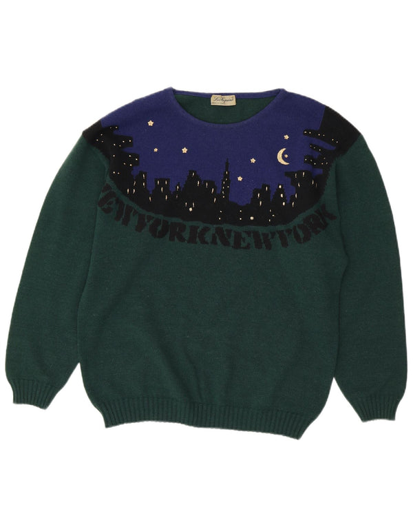 Damski sweter z okrągłym dekoltem LES COPAINS UK 18 XL, zielony, z blokami kolorów