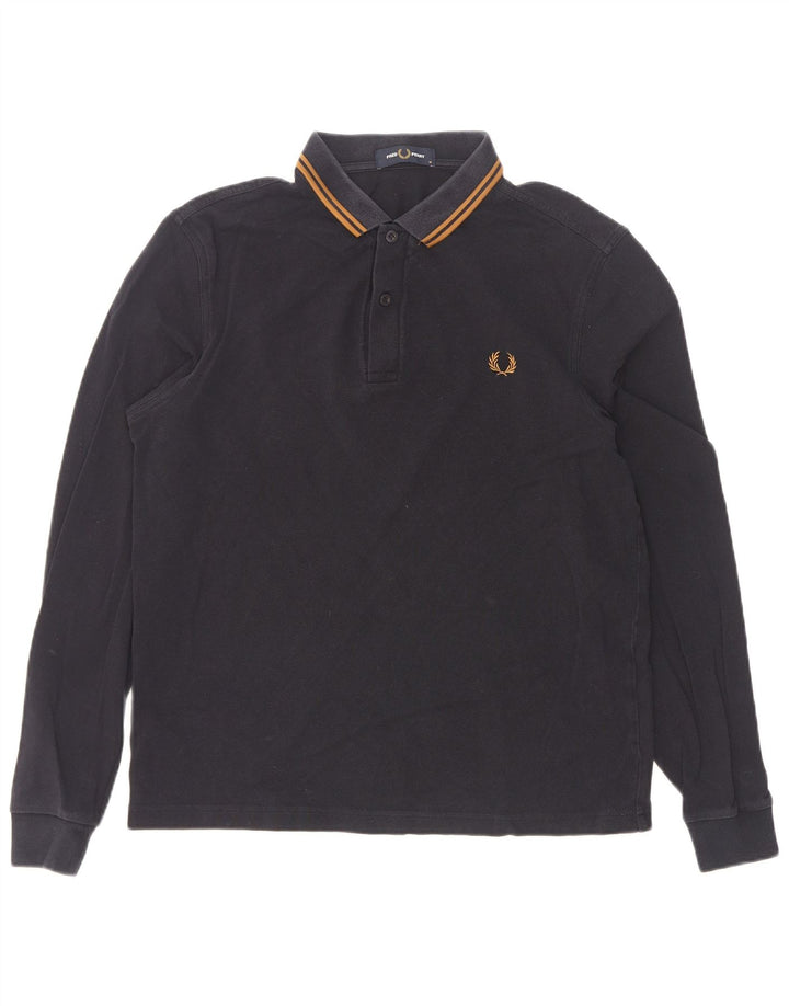 Męska koszulka polo Fred Perry z długim rękawem, średnia, granatowa, bawełniana w paski