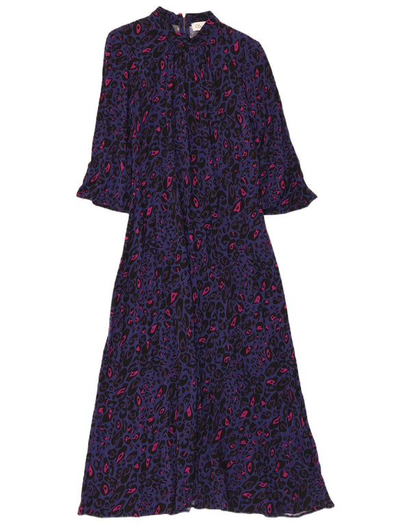 Damska sukienka maxi z rękawem 3/4 CLOSET UK 14, duża fioletowa wiskoza z nadrukiem zwierzęcym