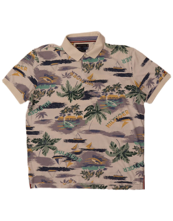 Męska koszulka polo Tommy Hilfiger z grafiką XL w kolorze złamanej bieli, bawełniana hawajska