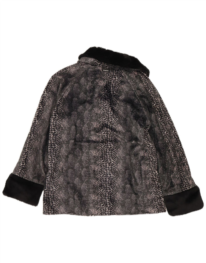 Guess Damska kurtka ze sztucznego futra UK 14, średnioszara, poliestrowa z nadrukiem zwierzęcym