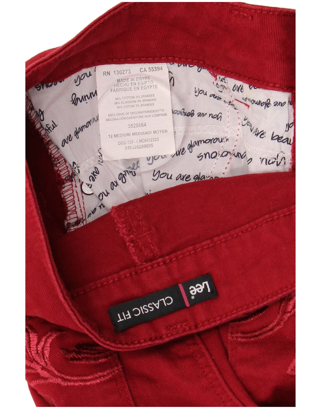 Damskie jeansy Lee Classic Fit Straight US 12 Large W32 L30 Czerwone bawełniane