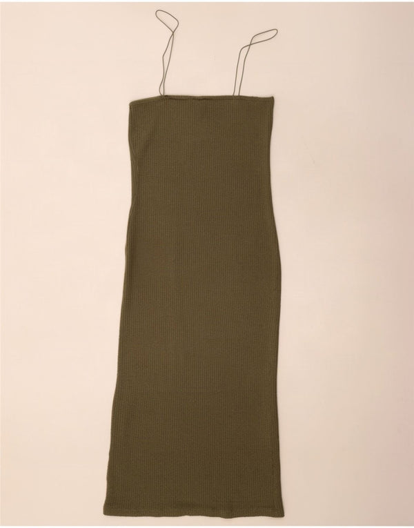 Topshop Womens Slip Dress UK 14 Medium Khaki Cotton