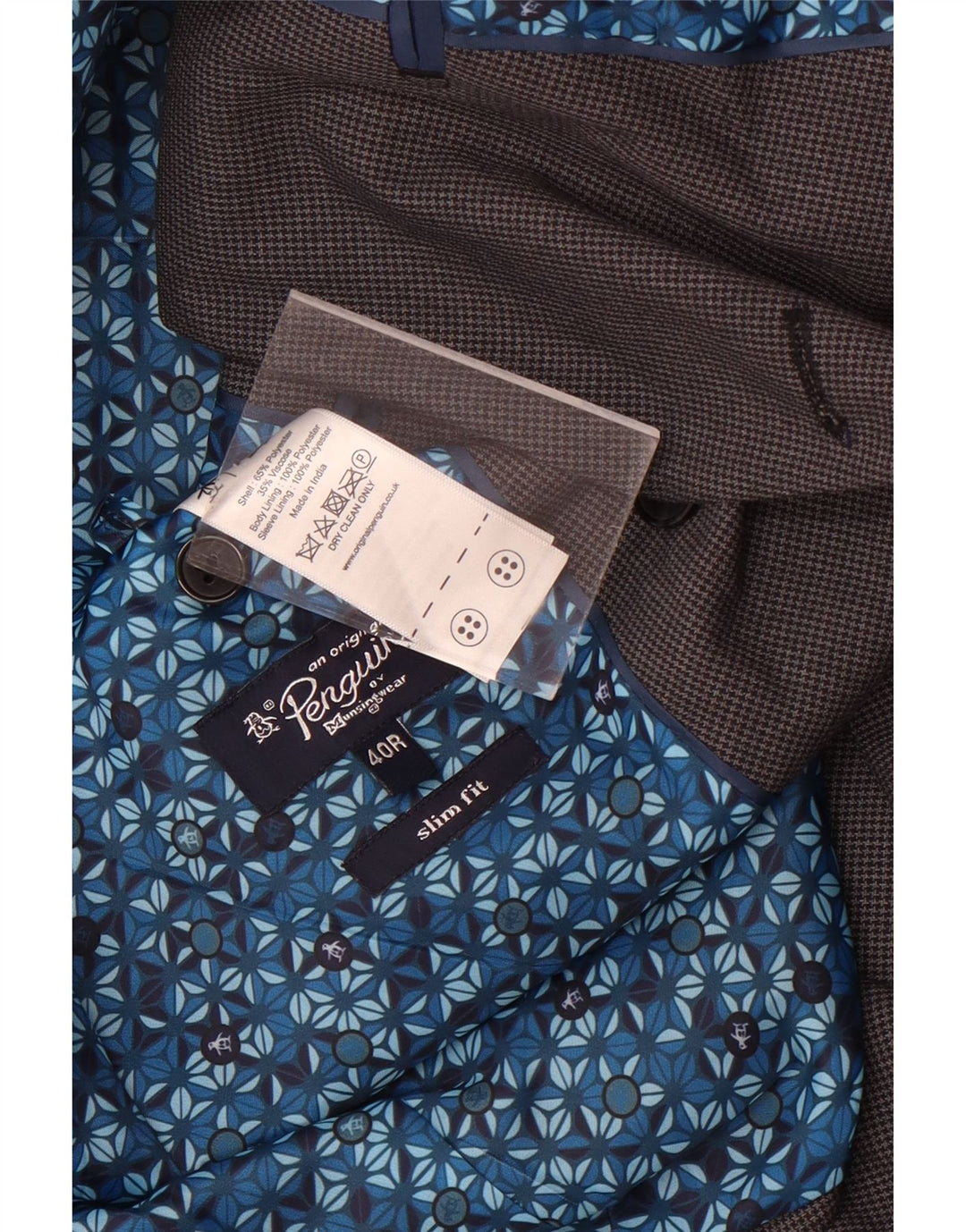 Męska marynarka dwurzędowa Penguin UK 40, duża, szara pepitka