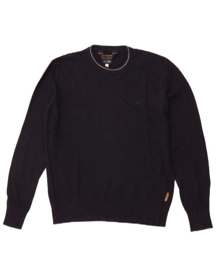 ARMANI JEANS Męski sweter z okrągłym dekoltem, średni granatowy, wiskoza