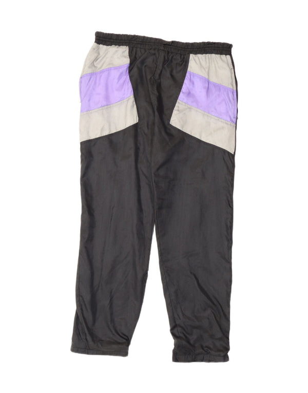 Męskie spodnie dresowe w stylu vintage Joggery, średnia czerń, poliamid z blokami kolorów