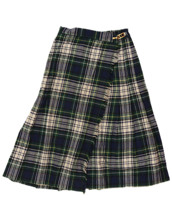 Damska spódnica kopertowa z wysokim stanem VINTAGE IT 42 Medium W26 w zieloną kratę