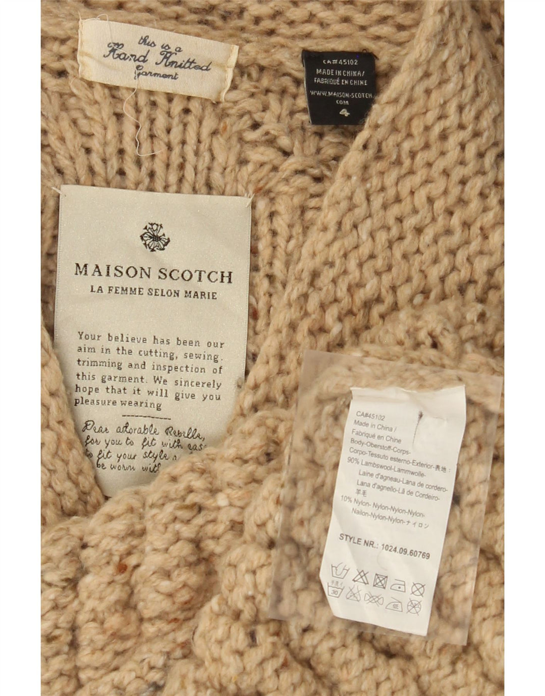 MAISON SCOTCH Damski sweter dziergany ręcznie US 4 Small Beige