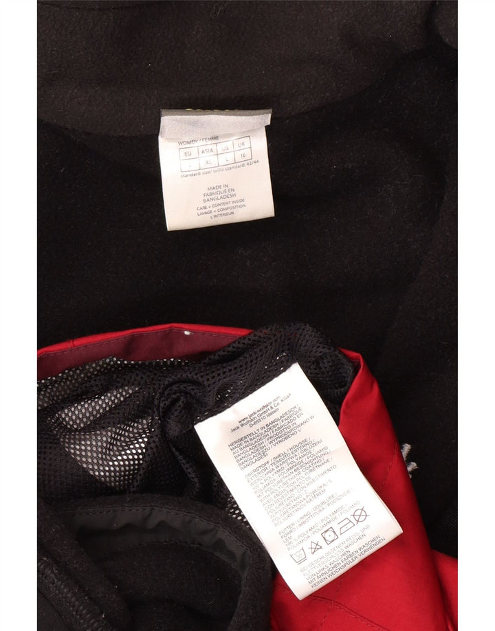 Damska kurtka przeciwdeszczowa z kapturem JACK WOLFSKIN UK 16, duża, czerwona, z blokami kolorów