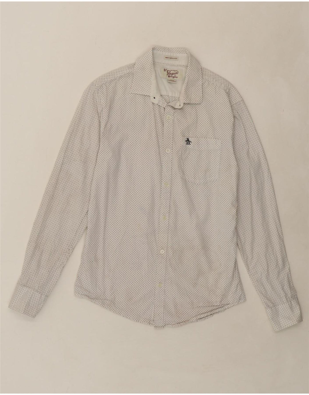 PENGUIN Mens Heritage Slim Fit Shirt Small White Spotted Cotton Vintage Penguin and Second-Hand Penguin from Messina Hembry 