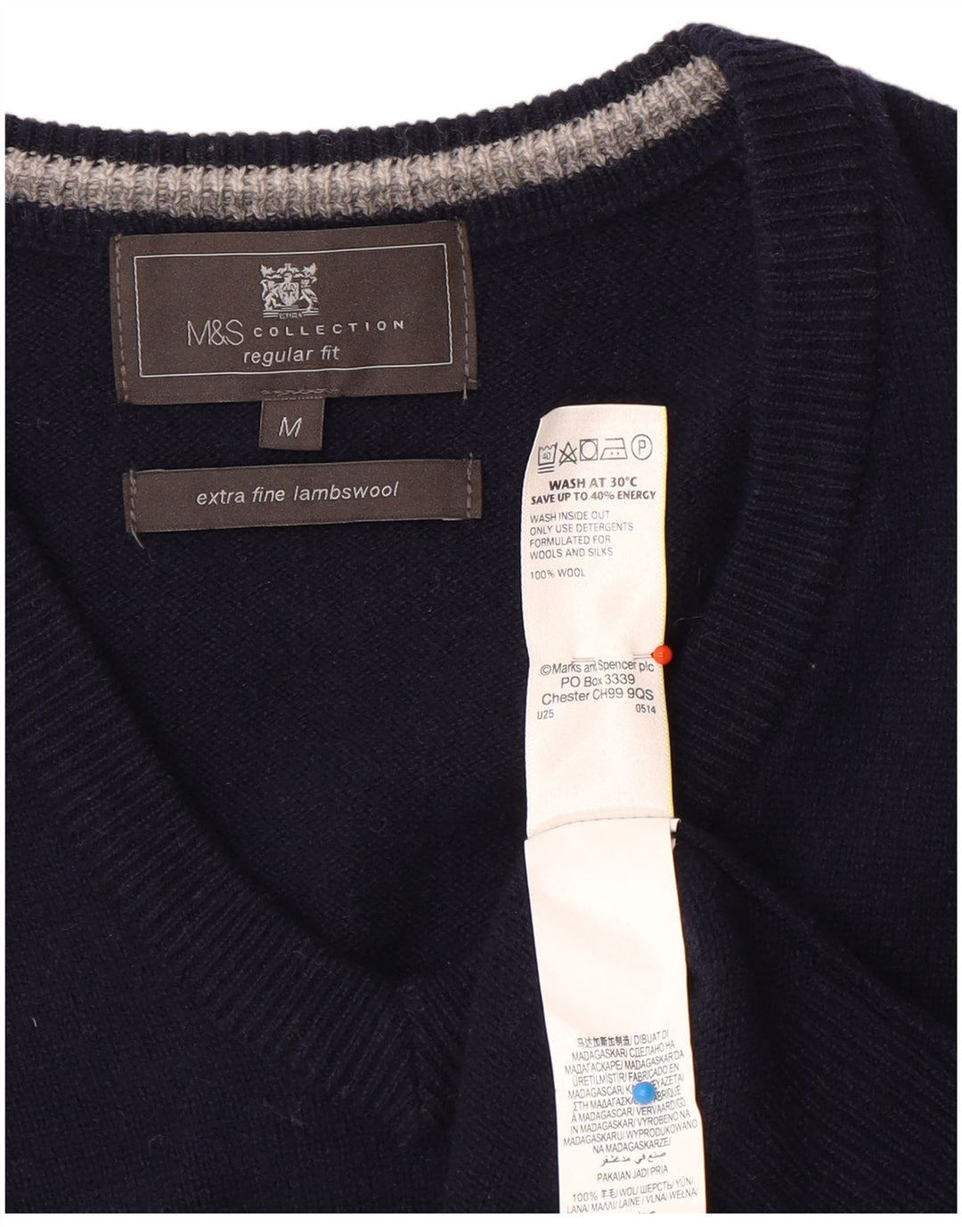 Marks & Spencer Męski podkoszulek z kamizelką o regularnym kroju, średni granatowy, wełniany
