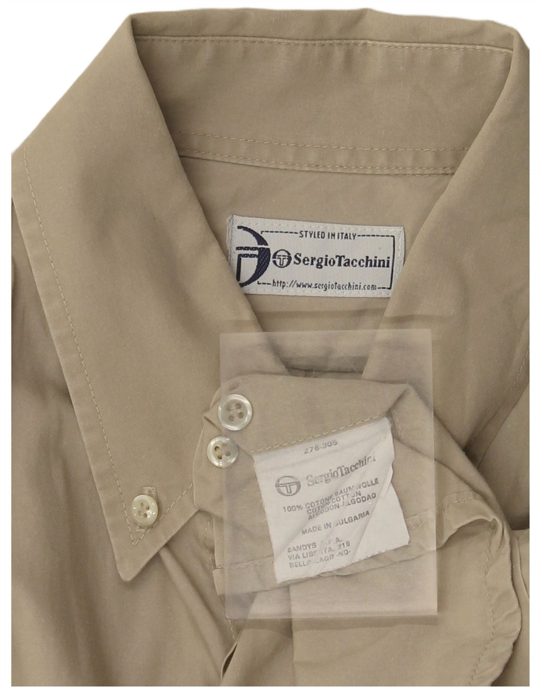Męska koszula z krótkim rękawem Sergio Tacchini, duża, bawełniana w kolorze khaki