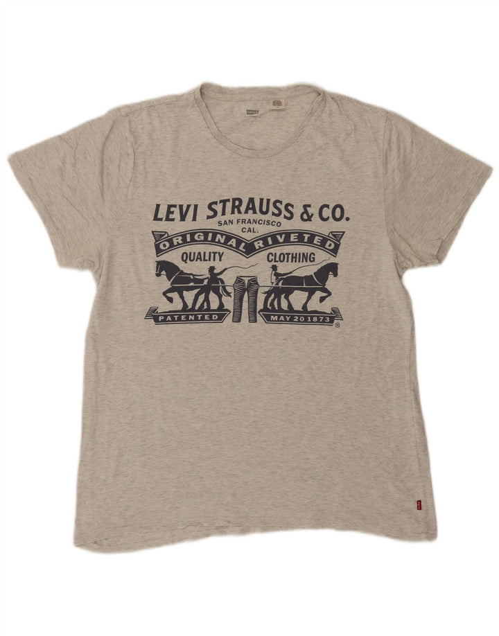 Męski T-shirt z grafiką LEVI'S, duży, szary, bawełniany
