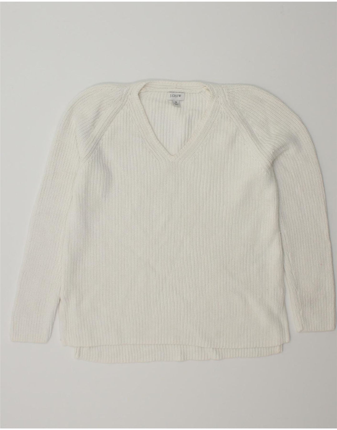 J. CREW Womens V-Neck Jumper Sweater UK 10 Small White Cotton Vintage J. Crew and Second-Hand J. Crew from Messina Hembry 