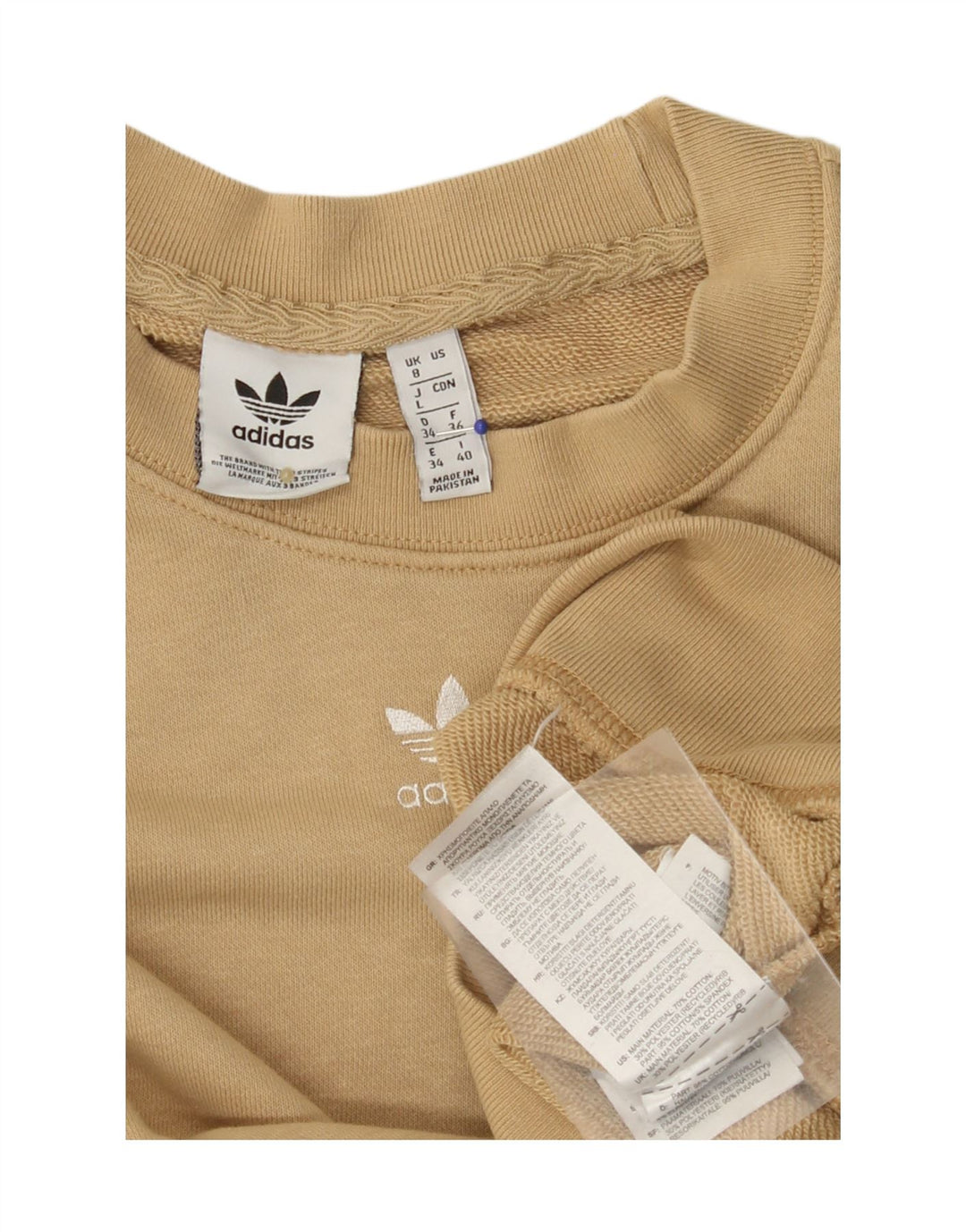 Damski sweter oversize ADIDAS UK 8, mały, beżowy, bawełniany