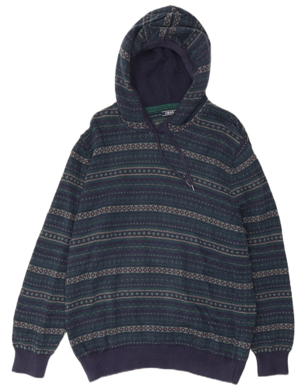 Izod Męski sweter z kapturem XL, granatowy, bawełniany Fair Isle