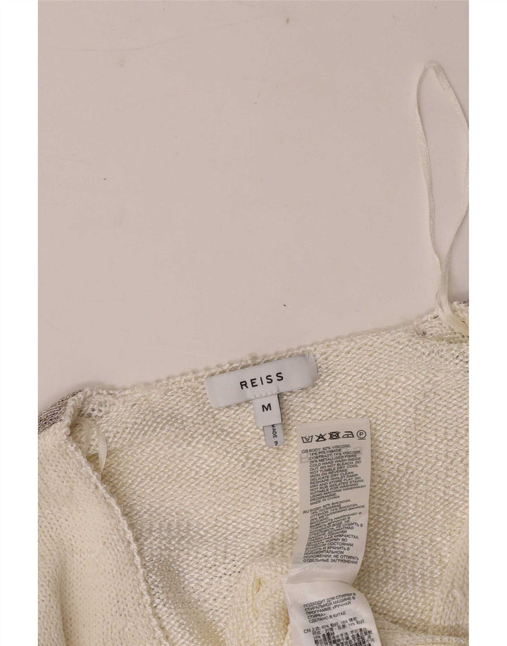 Sweter damski Reiss z dekoltem w kształcie litery V, UK 12, średni biały, blok kolorów