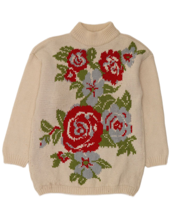 Damski sweter z golfem w stylu VINTAGE, UK 18 XL, biały, kwiatowy